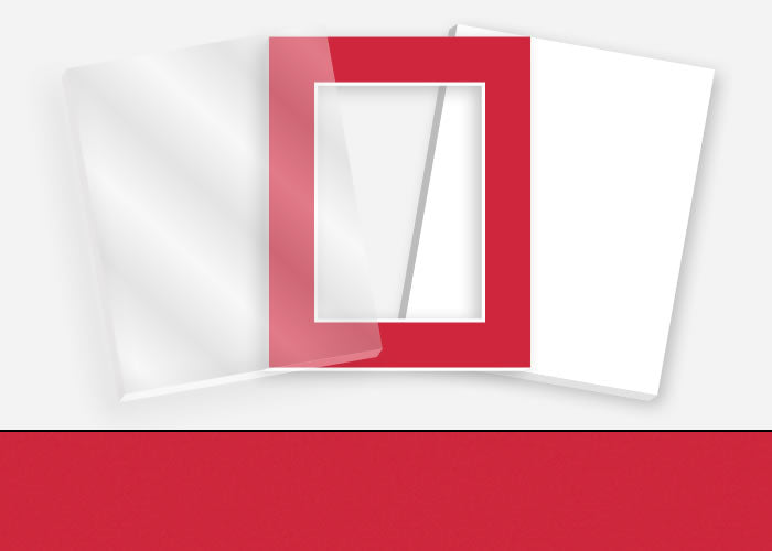 Pkg 113: Acrylic, Foamboard, and Mat #0900 (Red) with 2 inch Border