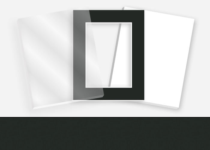 Pkg 163: Glass, Foamboard, and Mat #921A (Smooth Black) with 2 inch Border
